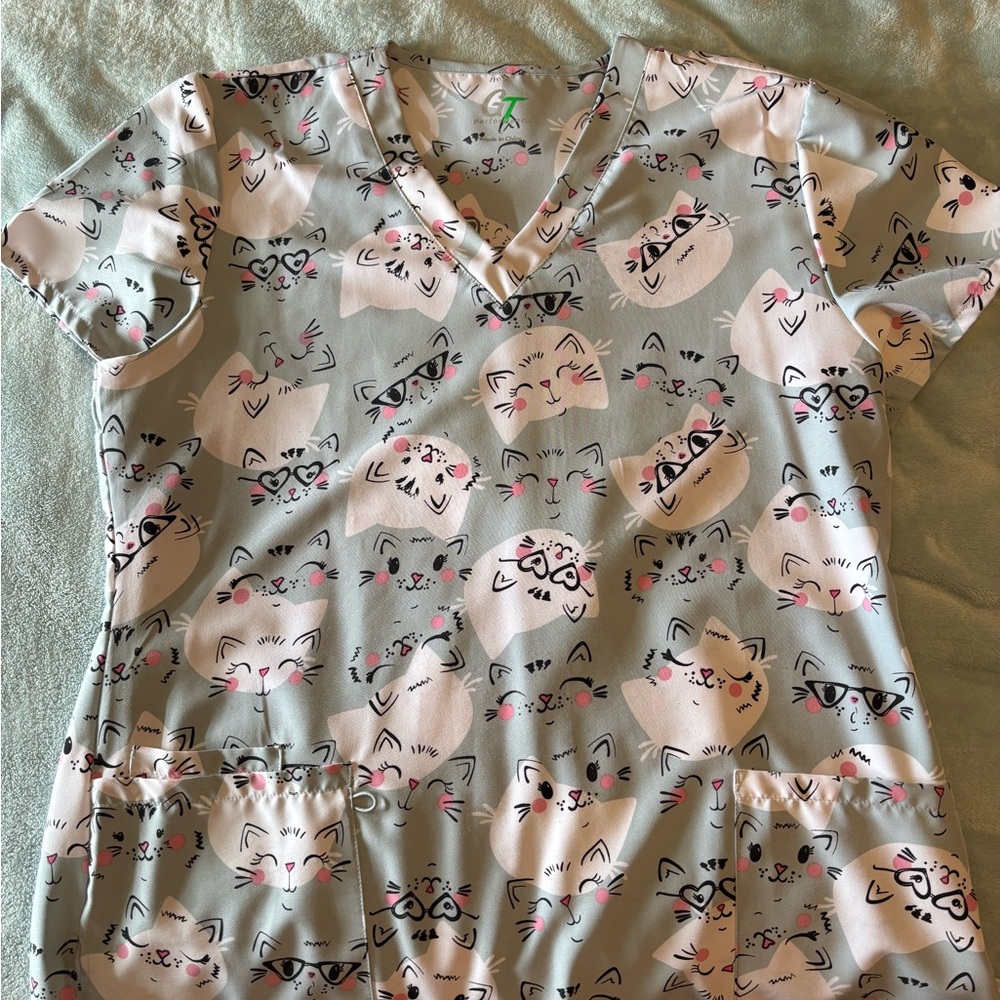 Cat Print Scrub Top